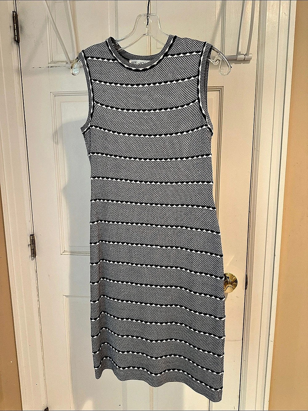 St. John Striped Sleeveless Midi Dress in Black & White